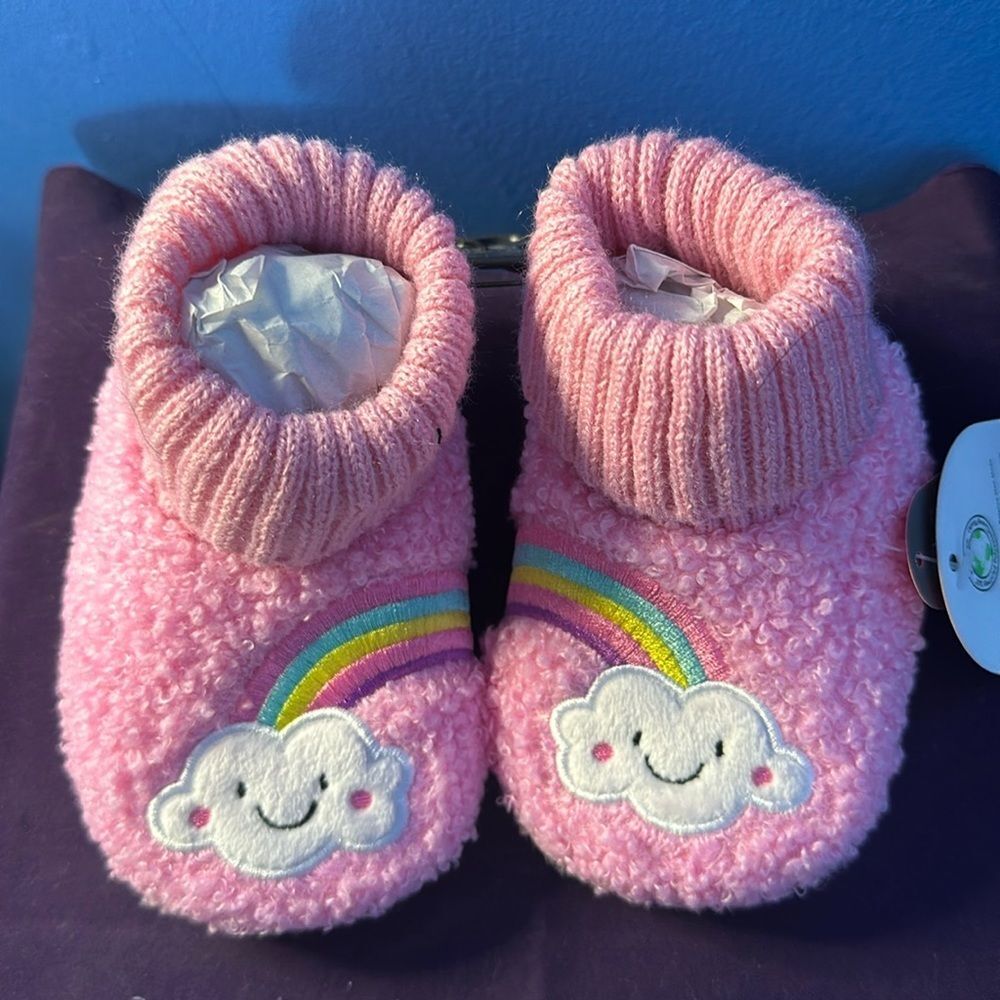 Wonder Nation Girl's Pink Slip-On Slippers Rainbow Theme Cozy Comfort Size 5